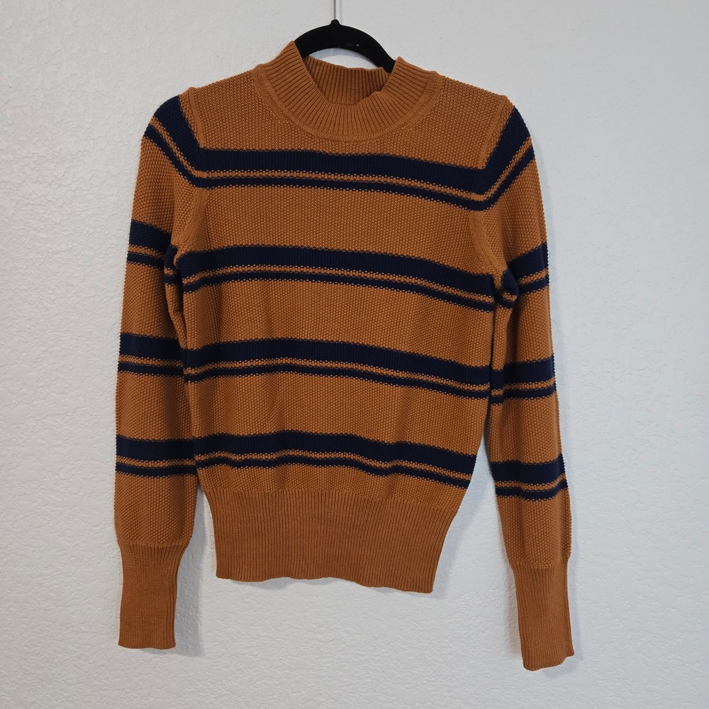 Gap S Brown Navy Blue Striped Mock Neck Textured Knit‎ Sweater NWT